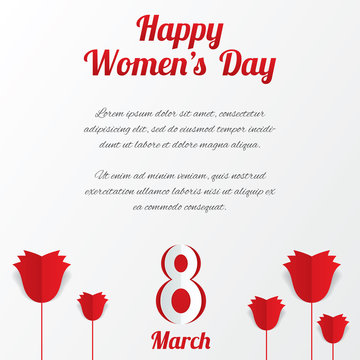 8 March Women's Day card with roses and text.