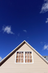 House exterior, roof close-up. Vertical.