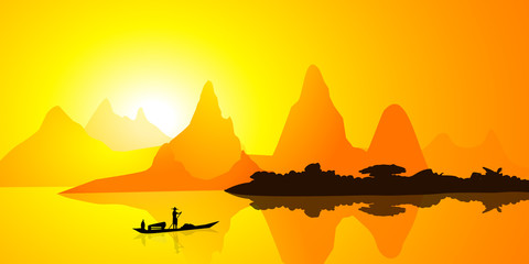 Morning River in China-Vector