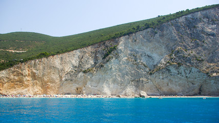 View from the sea of porto Katsiki beach, Lefkada Greece