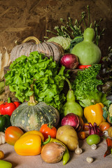 still life  Vegetables, Herbs and Fruit.