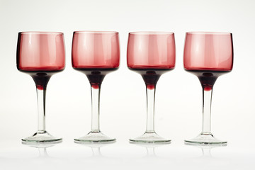 Four Pink Wine Glass Isolated White Background