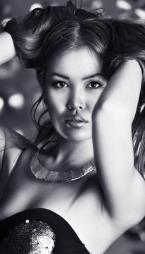 asian woman portrait with open shoulders and bust