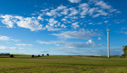 Windturbine auf grüner Wiese