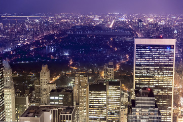 New York City night view with lighting building