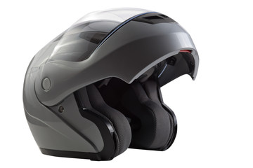 Gray, glossy motorcycle helmet - 61681899