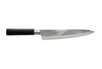 close up of a knife on white background