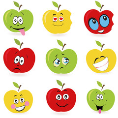 Apples cartoon expressions smileys vector