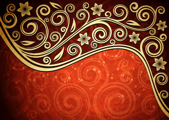 Abstract red vector floral illustration.