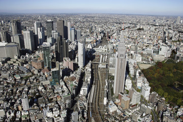 Aerial view of Shinjuku station areas