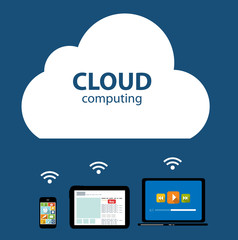 Cloud Computing Concept on Different Electronic Devices. Vector