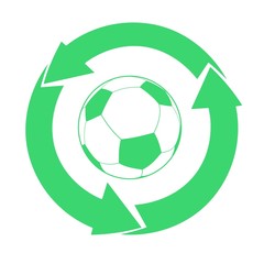 Ballon de foot dans un symbole recyclage