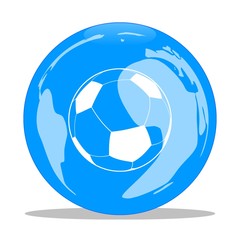 Ballon de foot dans un globe-terrestre