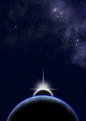 Moon rising over Earth with nebula © marcoemilio