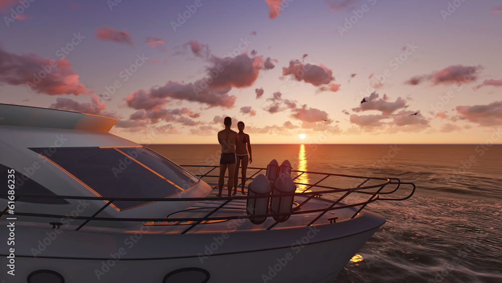 Wall mural romantic couple on a pleasure boat