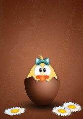 Chick in chocolate egg for Easter