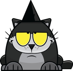 Cartoon Black Cat In Witches Hat