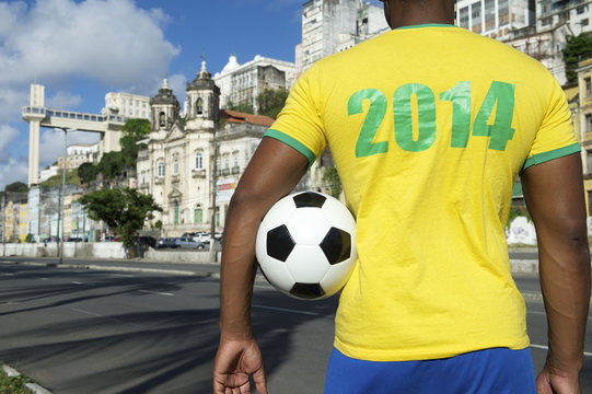 Brazilian Soccer Football Player Wearing 2014 Shirt Salvador