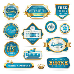 blue and golden quality stickers and seals
