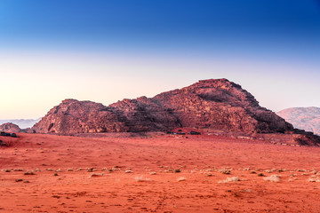 Scenic view of Wadi Rum Jordanian desert in Jordan