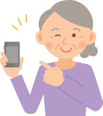 女性　シニア　モバイル