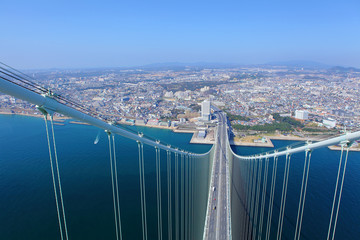 Akashi Kaikyo bridge viewing Kobe from top
