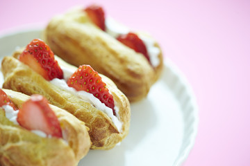 Strawberry filled eclairs