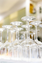 Luxury glasses for alcohol on a bar counter