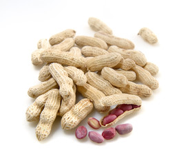 Bunch of peanuts isolated on white background