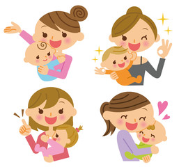 母子　複数　表情