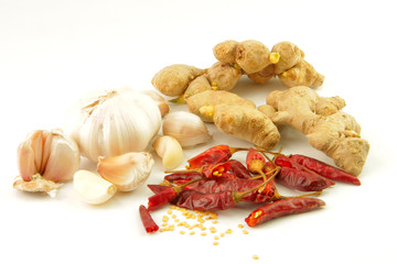 garlic, hot pepper and ginger