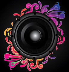 Black speaker with swirl ornament