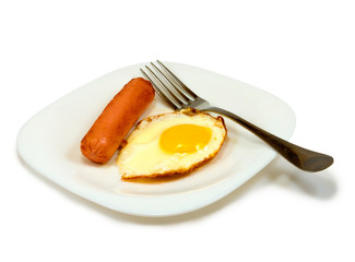 Isolated image of eggs and sausage on a plate