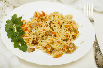 boiled rice with meat