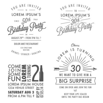 Vintage adult birthday invitation design elements