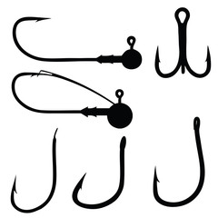 Collection of fishing hooks isolated on white, vector - 61696644