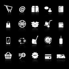 Ecommerce icons with reflect on black background