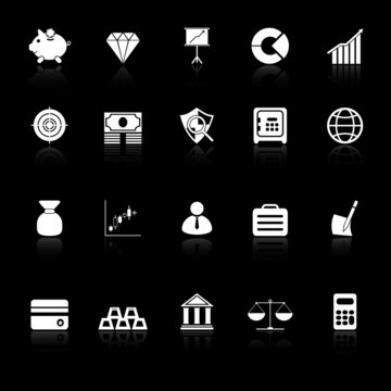 Finance icons with reflect on black background