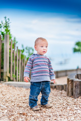 Outdoor portrait of adorable toddler boy