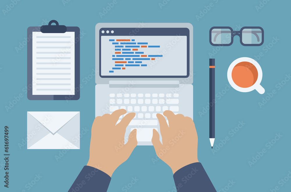 Fototapete Web and HTML programming flat illustration