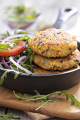 Vegan burgers with quinoa and vegetables