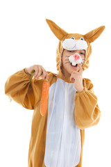 Child as easter hare with carrots