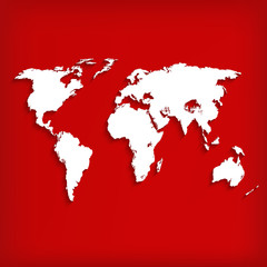 Abstract background with world map on red - vector illustration