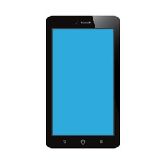 smartphone with blue blank screen on white background