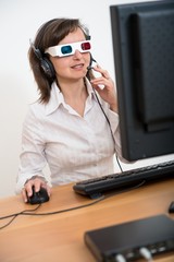 Business person with 3d glasses working at office