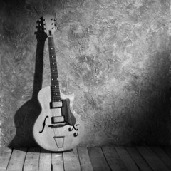 Fototapeta na wymiar b&w vintage jazz guitar