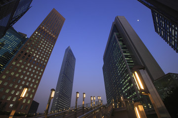 Fototapeta na wymiar Night View of Skyscrapers in Shiodome