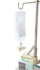 Infusion bottle with blank label on white background.