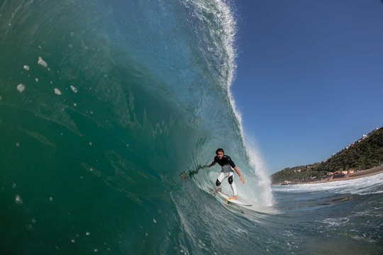 Surfer Surfing Crashing Inside Wave Water