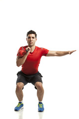 man doing cross fit training isolated on white background